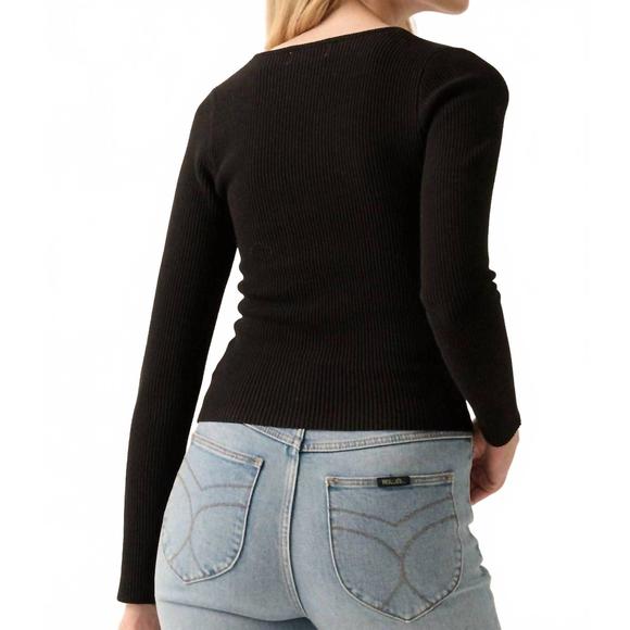 NEW PROMESA shaper fit mesh yoke solid rib-knit top in black - Picture 2 of 4